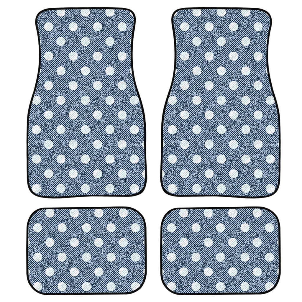 Polka Dot Denim Jeans Pattern Print Front And Back Car Floor Mats, Front Car Mat