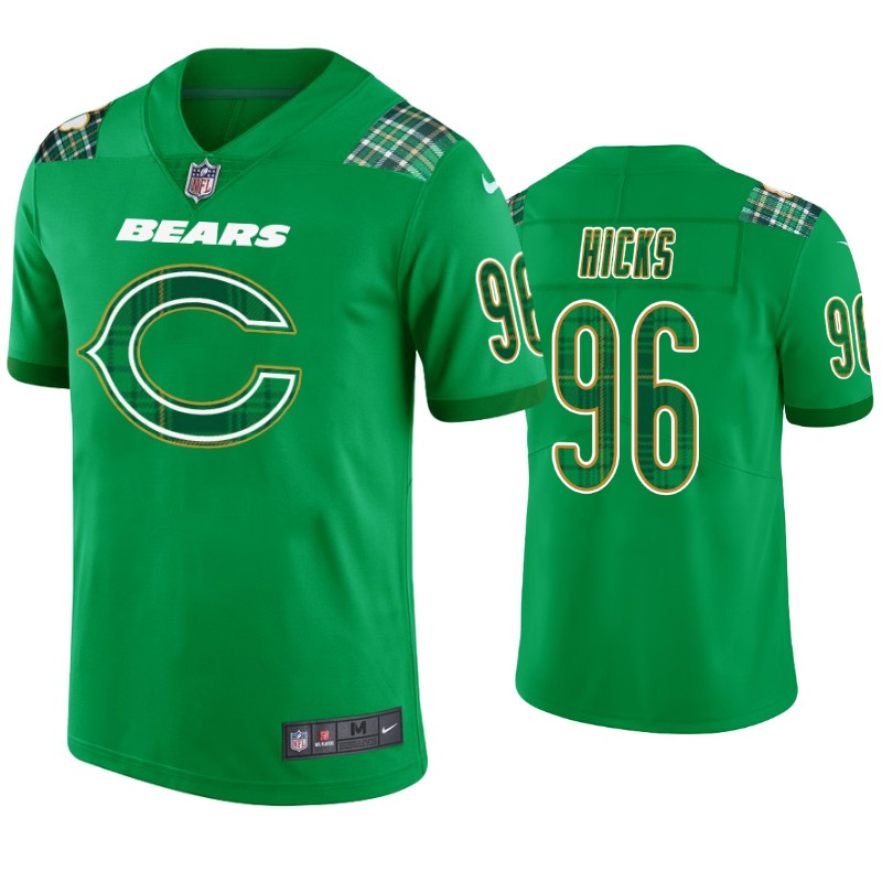 Akiem Hicks Chicago Bears #96 Jersey St. Patricks Day Kelly Green Lucky – Men