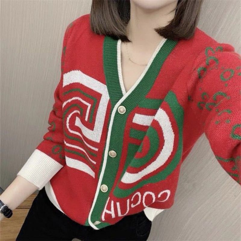 2022 Summer Cardigans for Women Knit Long Sleeve Green V Neck Button Up Loose sweater Ladies commute office Jacket Spring Autumn alx