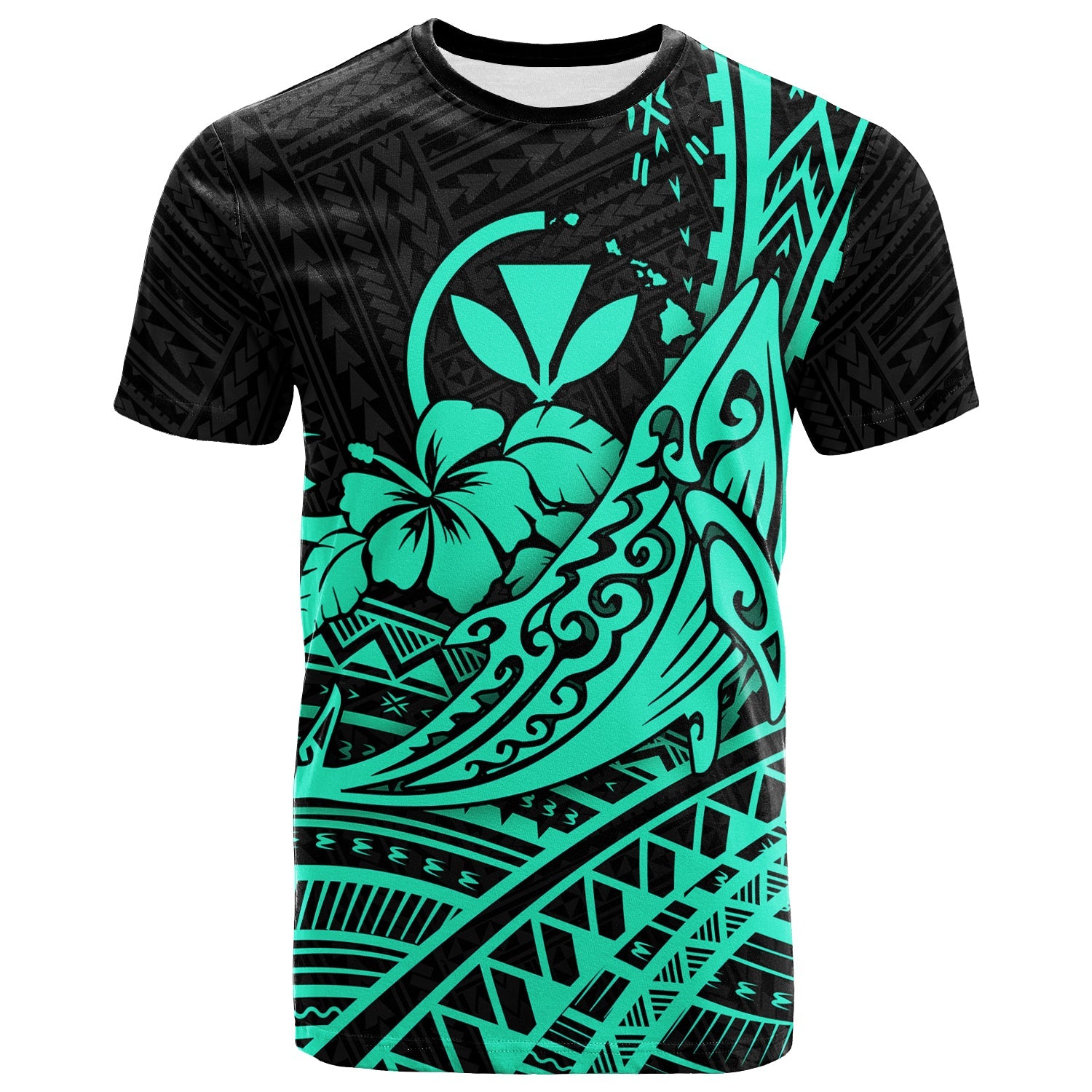 Hawaii Humpback Whale With Hibiscus Tribal Turquoise T-Shirt – Lt12