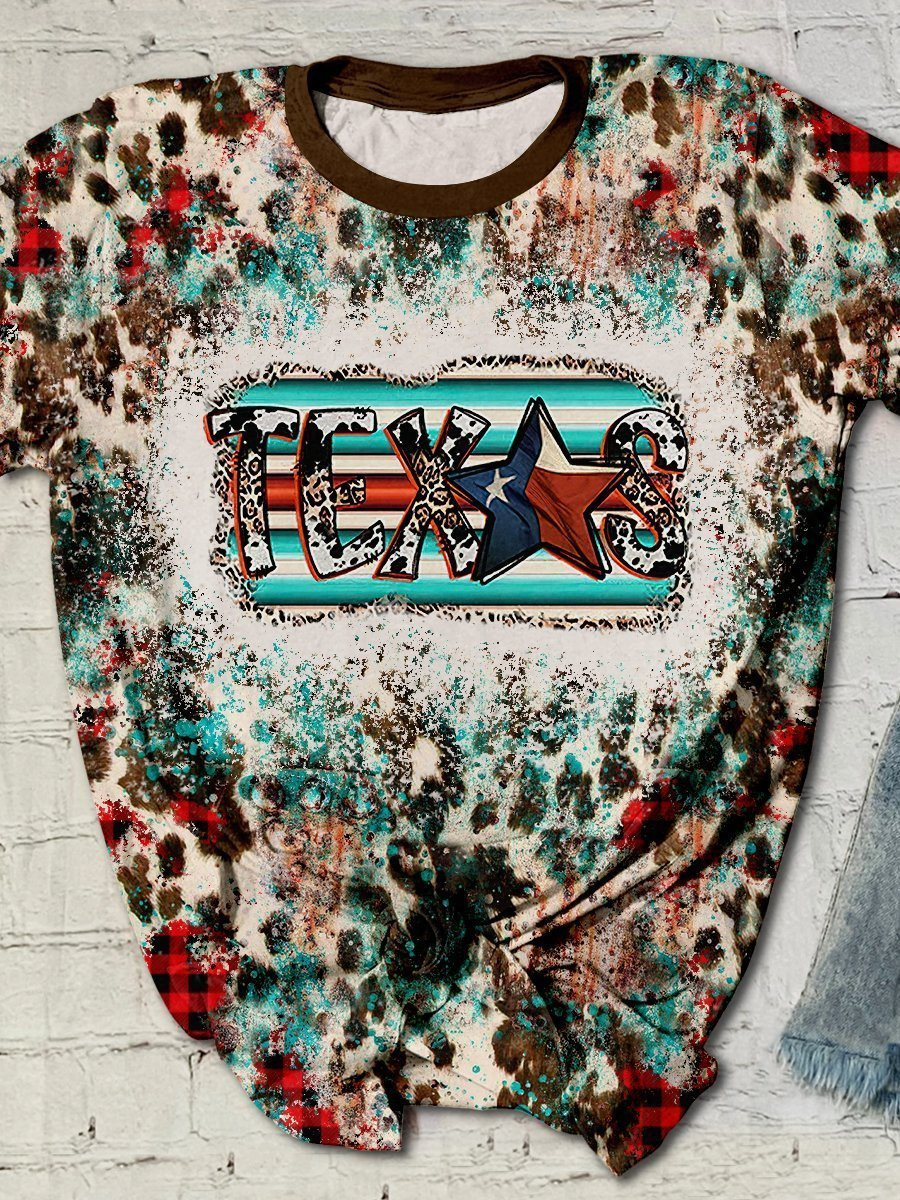 Texas Turquoise Cowhide Leopard 3D Hoodies T-Shirt Long Sleeve Gifts For 4Th Of July – T64