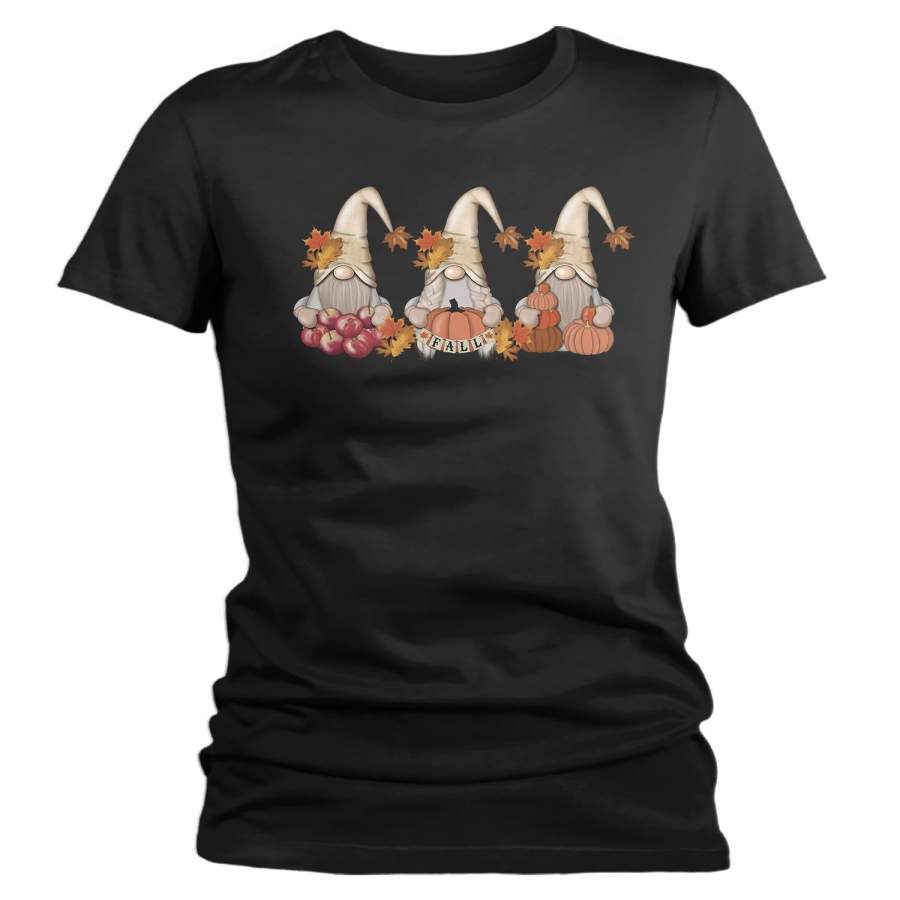 Women’s Fall Gnomes T Shirt Cute Fall Shirt Fall Pumpkin Vintage Fall Tee Boho Cute Fall Season Tee Apples Gnome Tshirt