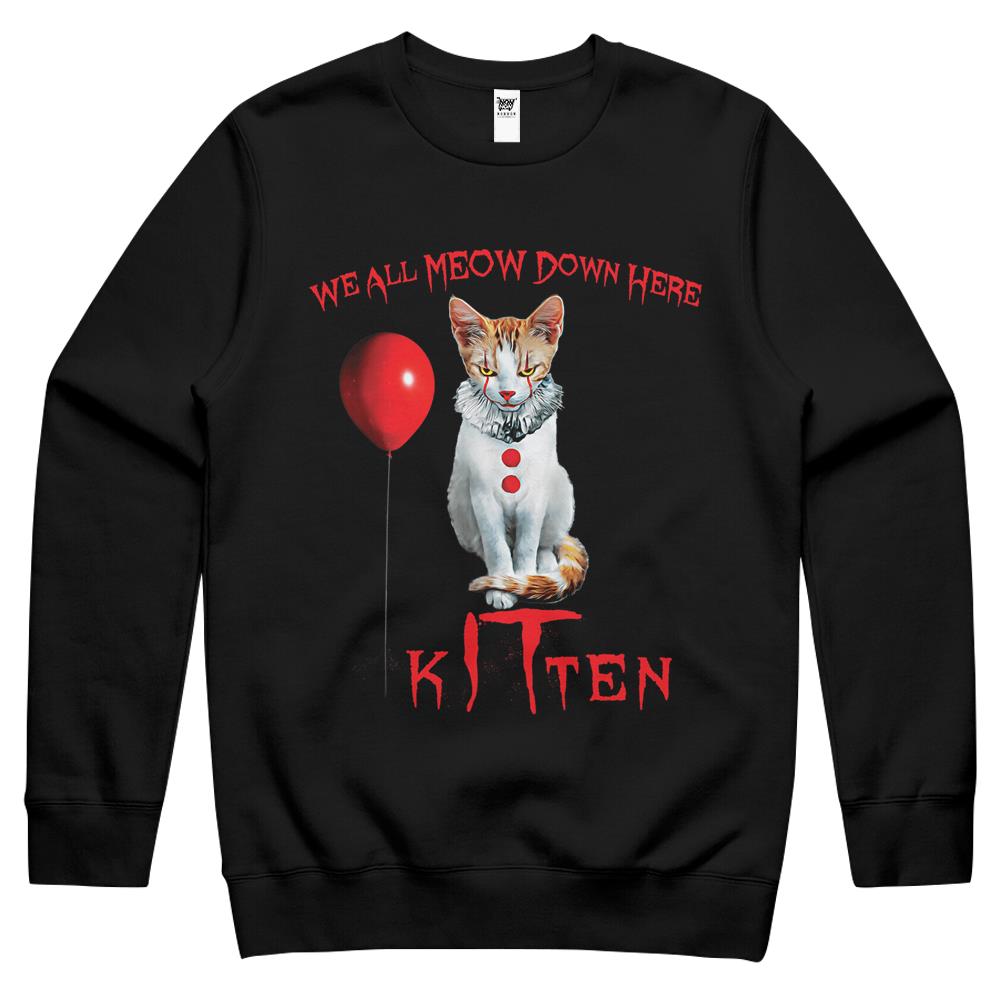 We All Meow Down Here Clown Cat Kitten Crewneck Sweatshirt