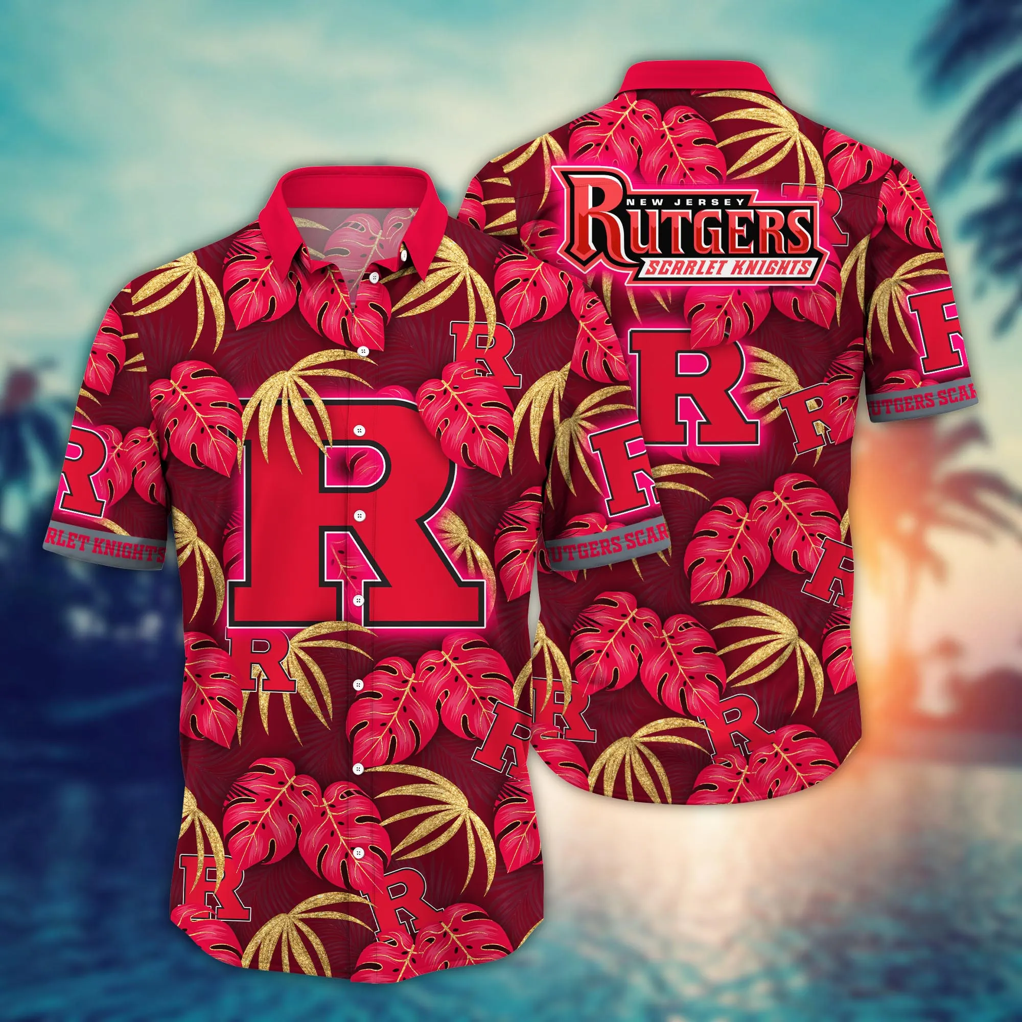 Rutgers Scarlet Knights NCCA Hawaiian Shirt Sunlit Aloha Shirt