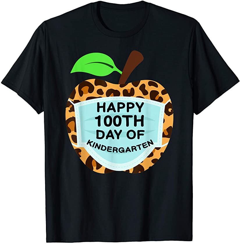 100th Days of Kindergarten Virtual apple leopard Teachers T-Shirt