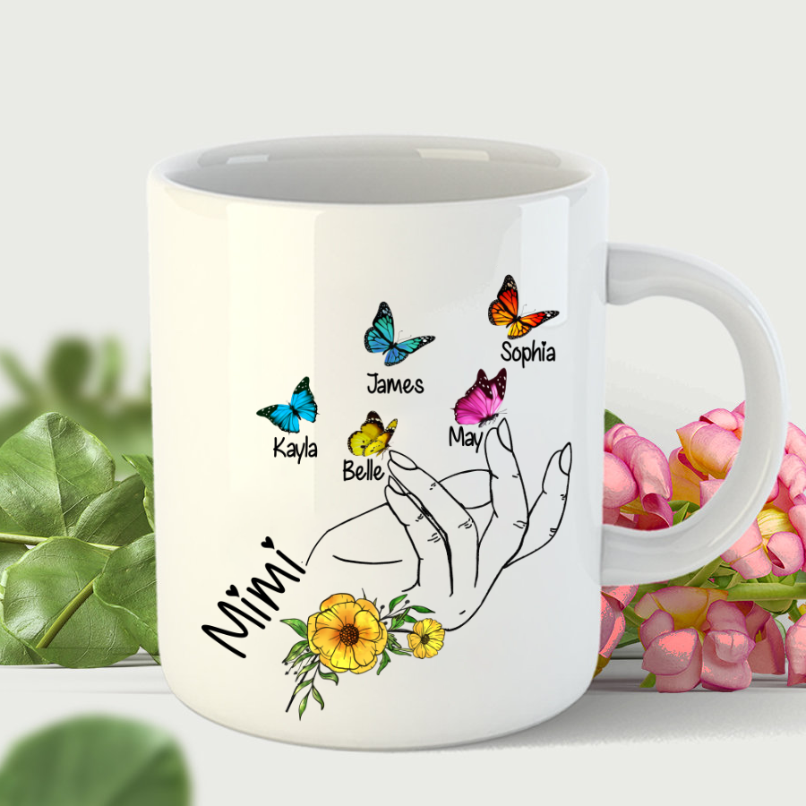 Mimi And Grandkids Flower Hands Butterfly Mug