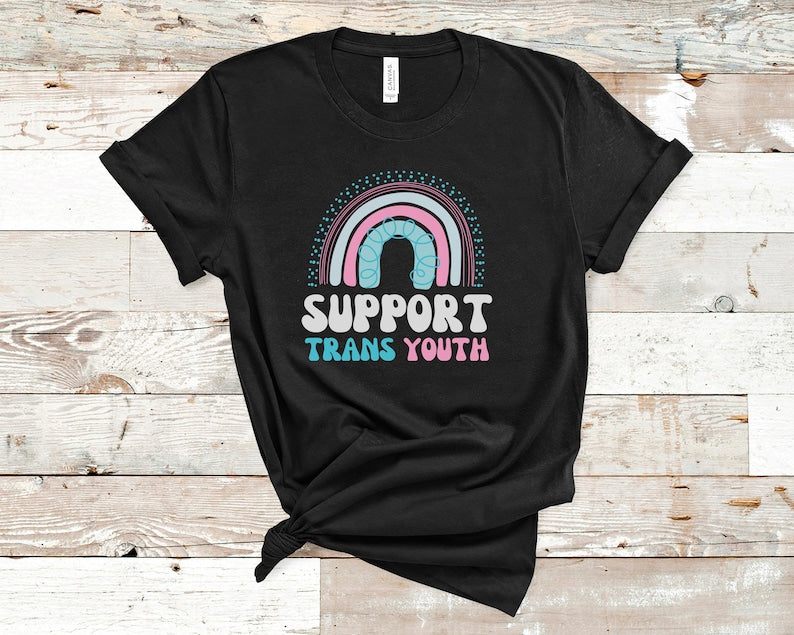 Unisex Rainbow T Shirt, Support Trans Youth, Trans Rights Tshirt, Ally Gift, Pride Gifts, Lgbtqia2S+