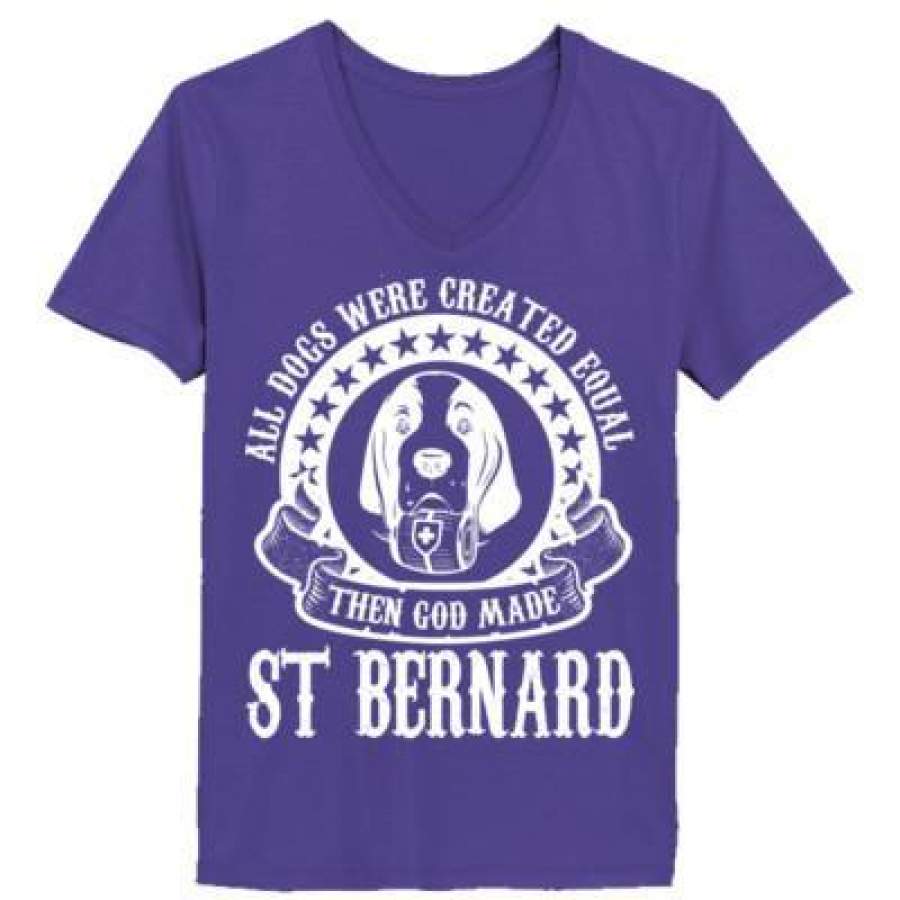 AGR All Dogs Were Created Equal God Made St Bernard – Ladies’ V-Neck T-Shirt