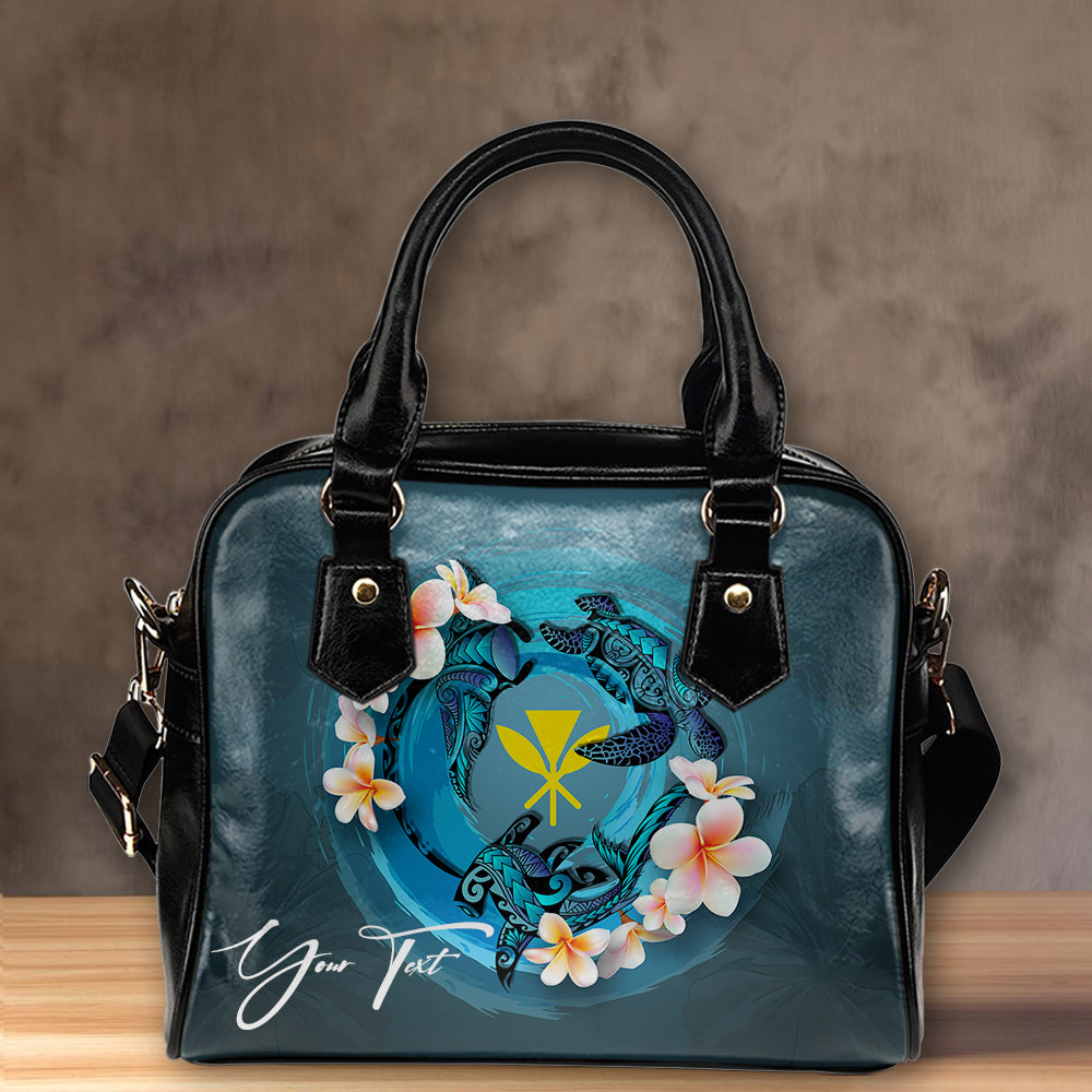 (Custom) �Kanaka Maoli (Hawaiian) Shoulder Handbag – Blue Plumeria Animal Tattoo A24