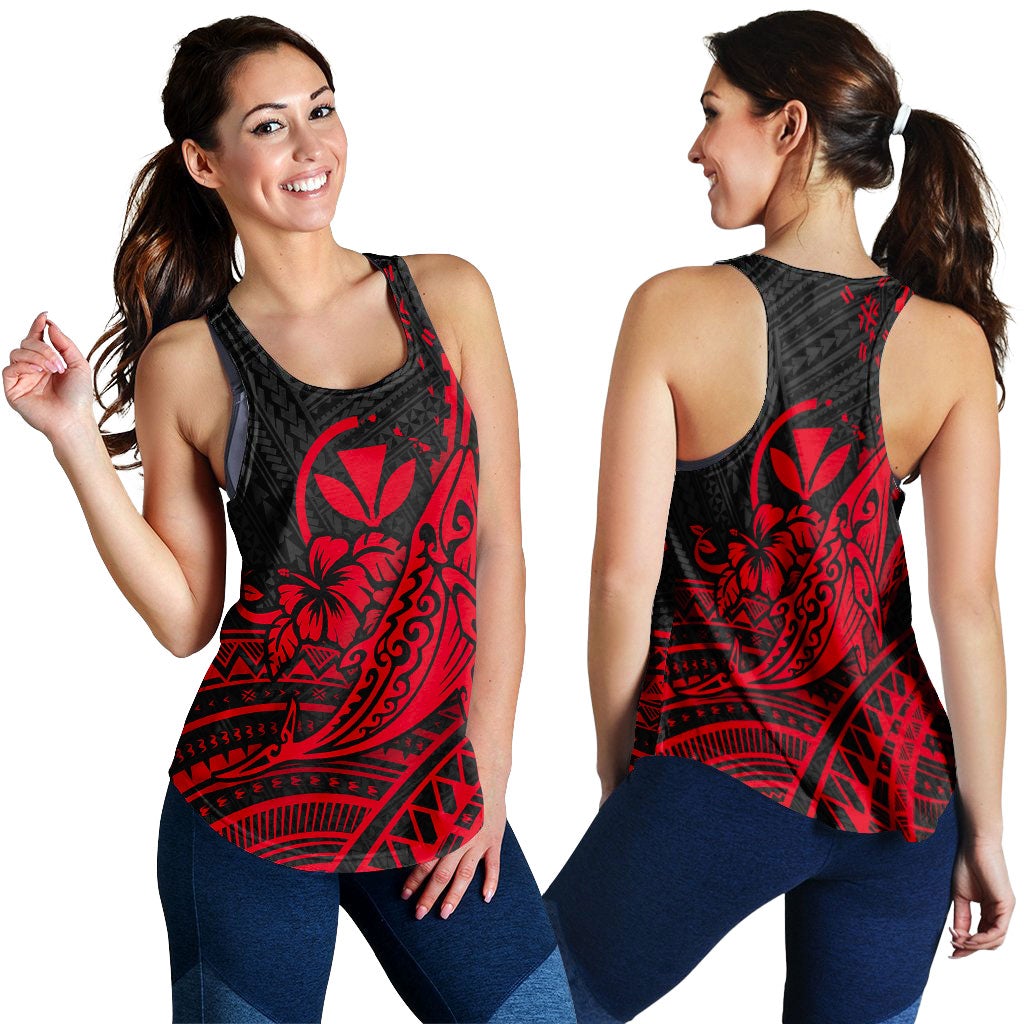 Hawaii Humpback Whale With Hibiscus Tribal Red Women Tank Top Lt12