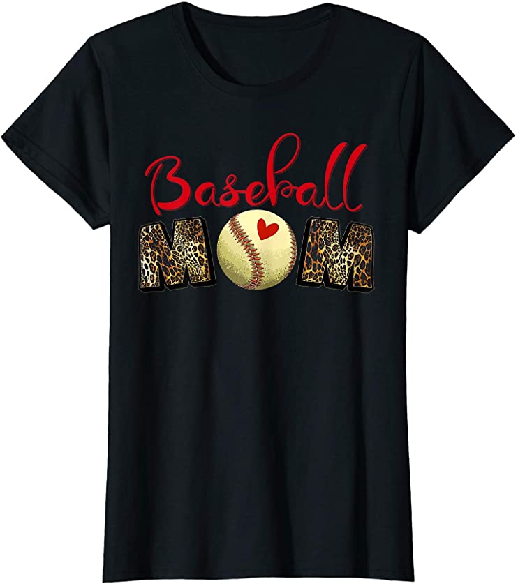 Womens Baseball Mom Leopard Funny Softball Mom Mother’s Day 2021 T-Shirt