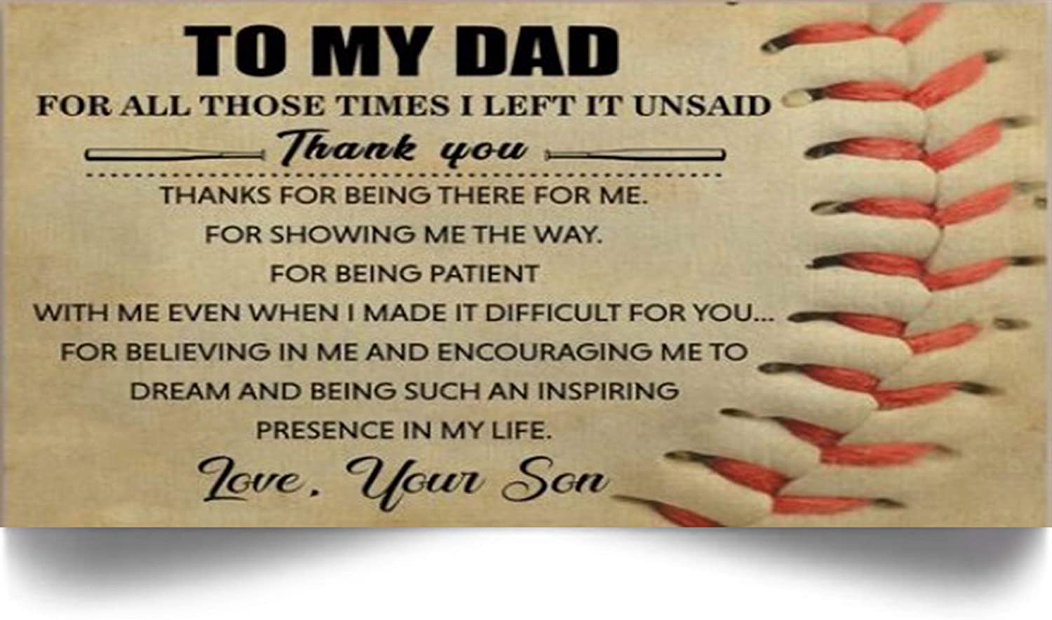 Baseball Poster-to My Dad-Thank You-Son to dad-Home Decoration Poster, Wall Poster, Home and Room Decoration, Gifts for dad