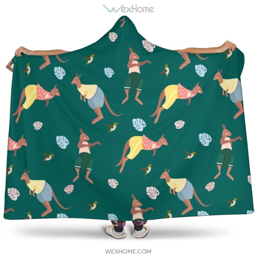 Kangaroo Leaves Pattern Hooded Blanket