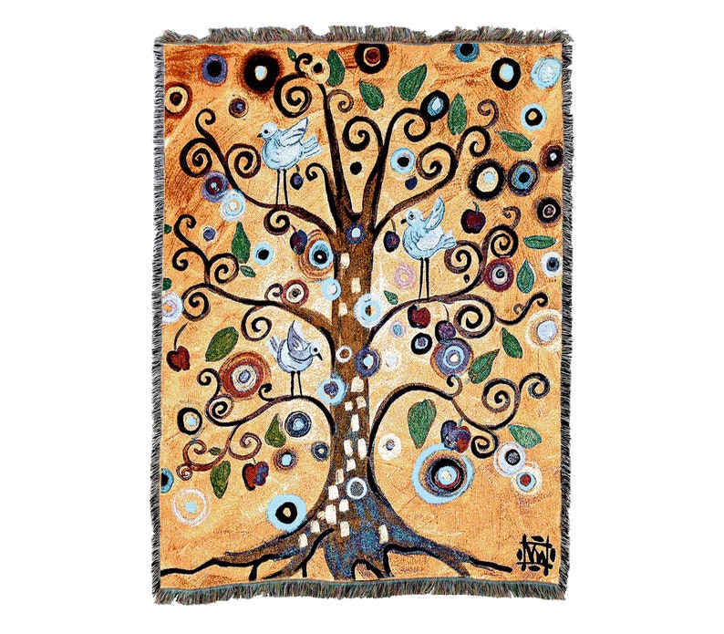 Tree Of Life Orange Vintage Retro Style Couch Sofa Blanket,  Woven Throw Blanket Home Decor