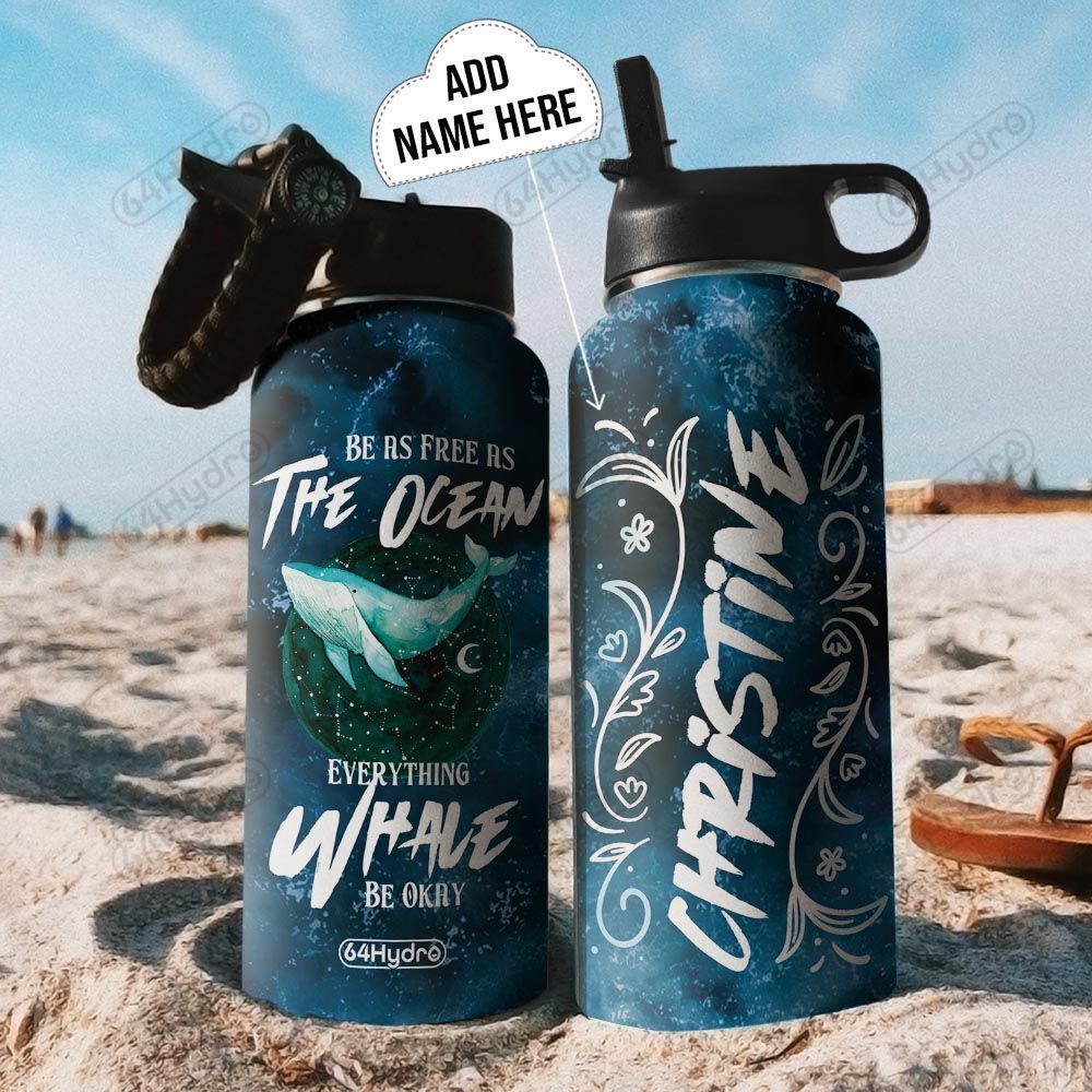 Whale Be Okay Personalized Thz1409028 Stainless Steel Bottle With Straw Lid