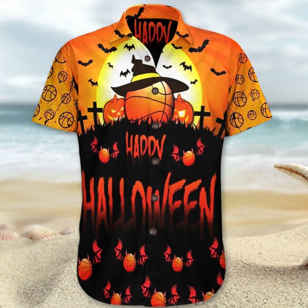 Happy Halloween Hawaii Shirt Orange Pumpkin Themed Button Hawaii Apparel Ha4963