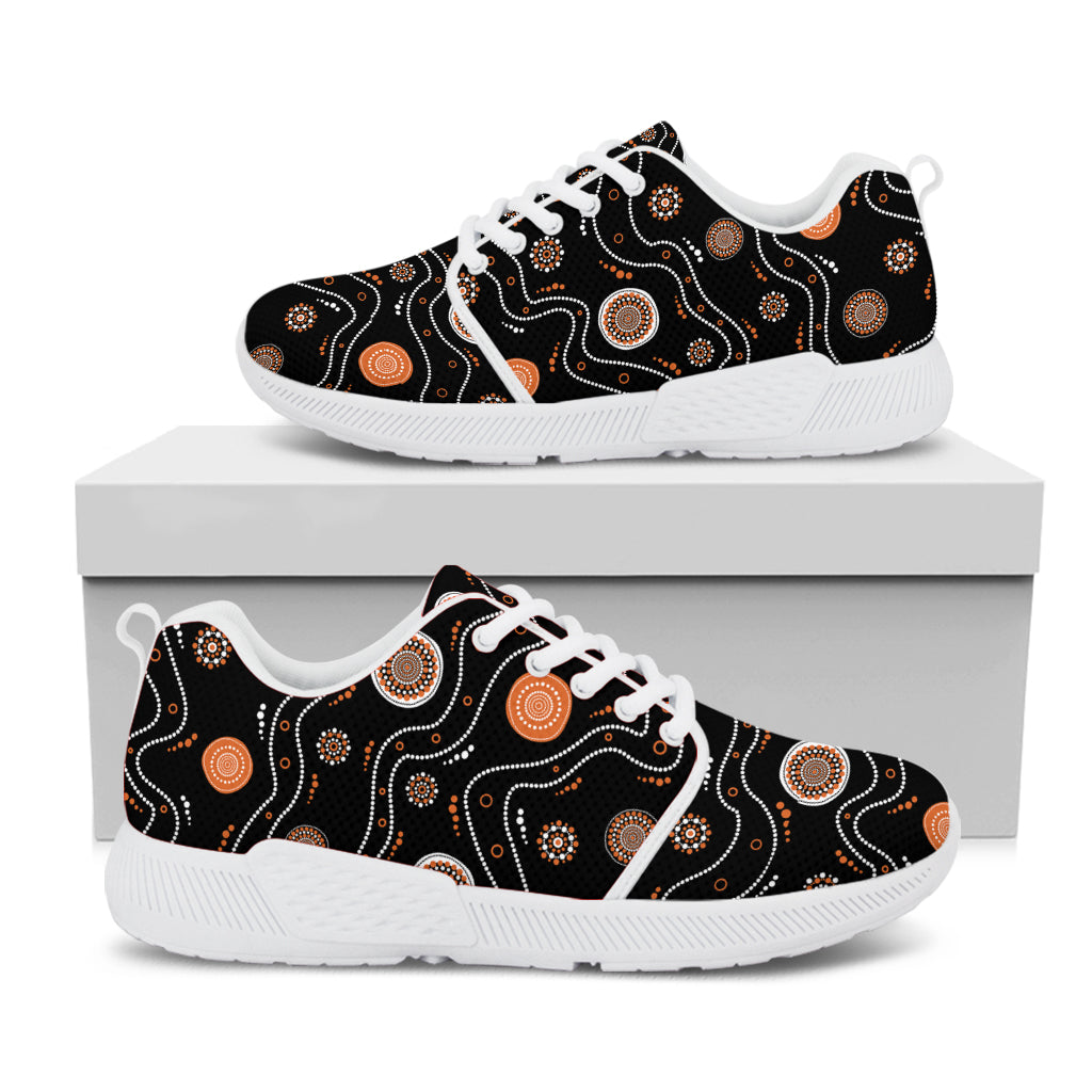 White And Orange Aboriginal Art Print White Athletic Shoes