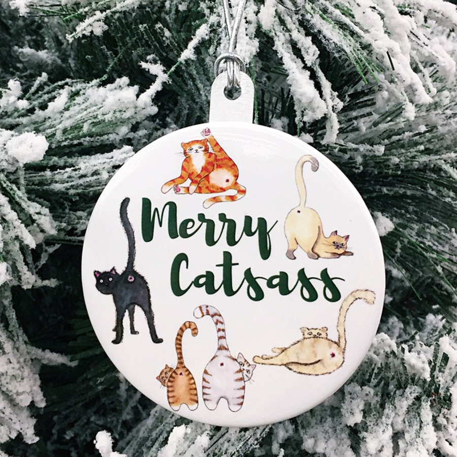 Merry Catsass Christmas Ornament, Cat Butthole Ornament, Funny Cat Ornament