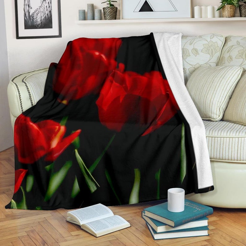 Tulips Flowers Blanket, Tulips Throw Blanket, Tulips Fleece Blanket, Tulips Cozy Blanket, Red Flowers Blanket, Floral Blanket, Fleece Blanket, Sherpa Blanket