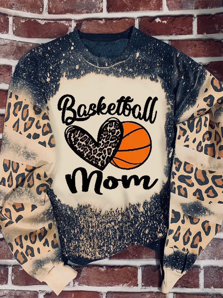 Basketball Mom Print Long Sleeve Sweatshirt T-Shirt