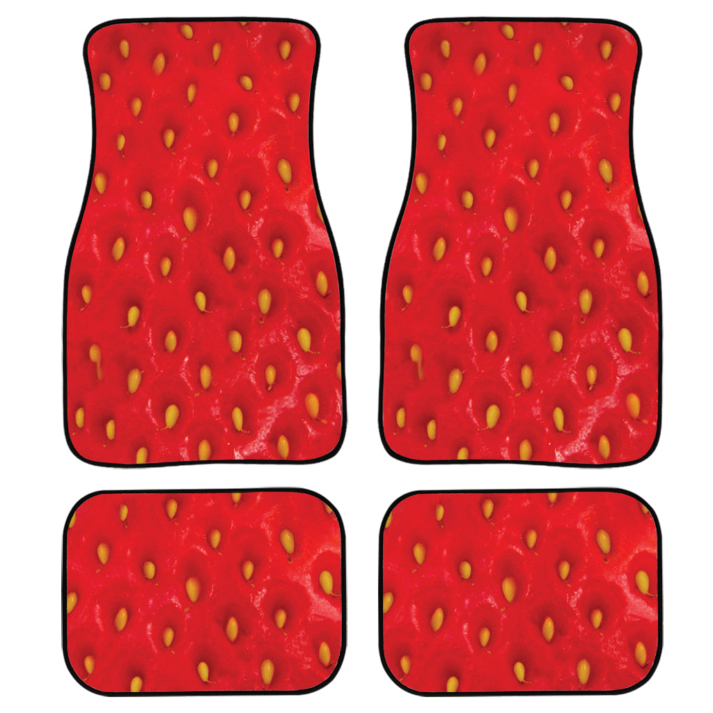 Red Strawberry Texture Print Front And Back Car Floor Mats, Front Car Mat