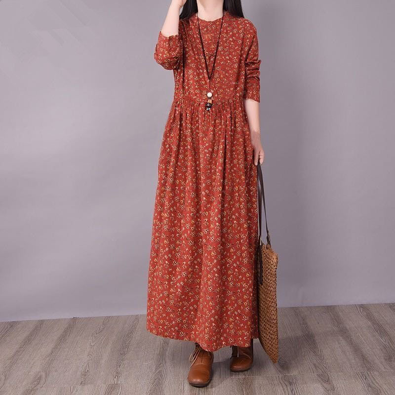 Vintage Floral Dress Women’s 2020 Autumn Loose Expandable Woman Dress Vestido De Mujer Femme Robe alx