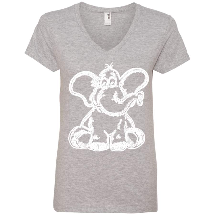 Cartoon Elephant Stencil Ladies’ V-Neck T-Shirt