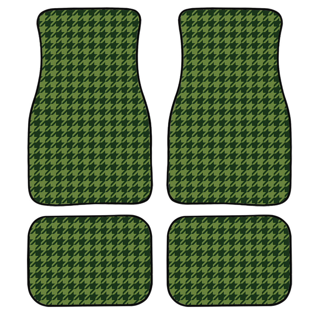 Deep Green Houndstooth Pattern Print Front And Back Car Floor Mats, Front Car Mat