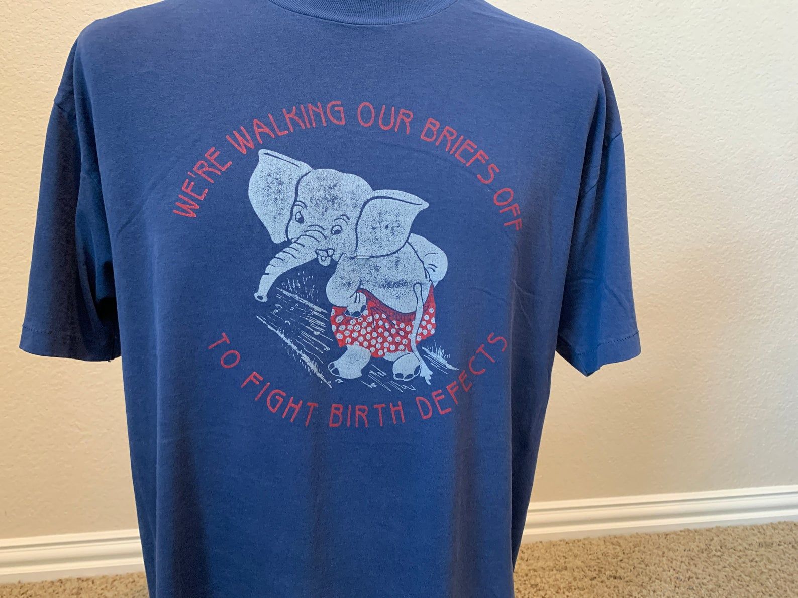 Vintage 90’s We’re Walking Our Briefs Off To Fight Birth Defects Elephant T Shirt