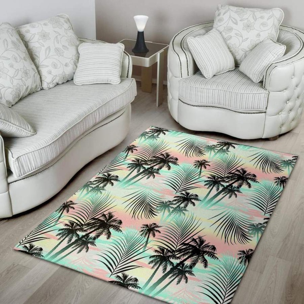 Pastel Palm Tree Hawaiian Print Area Rug