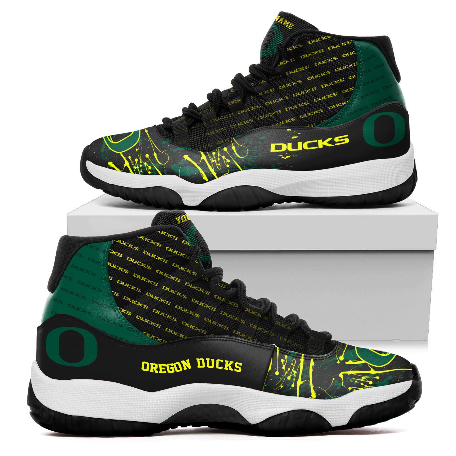 Custom Name Oregon Ducks Air Jd 11 Sneakers Shoes 148 For Football Fans University Of Oregon