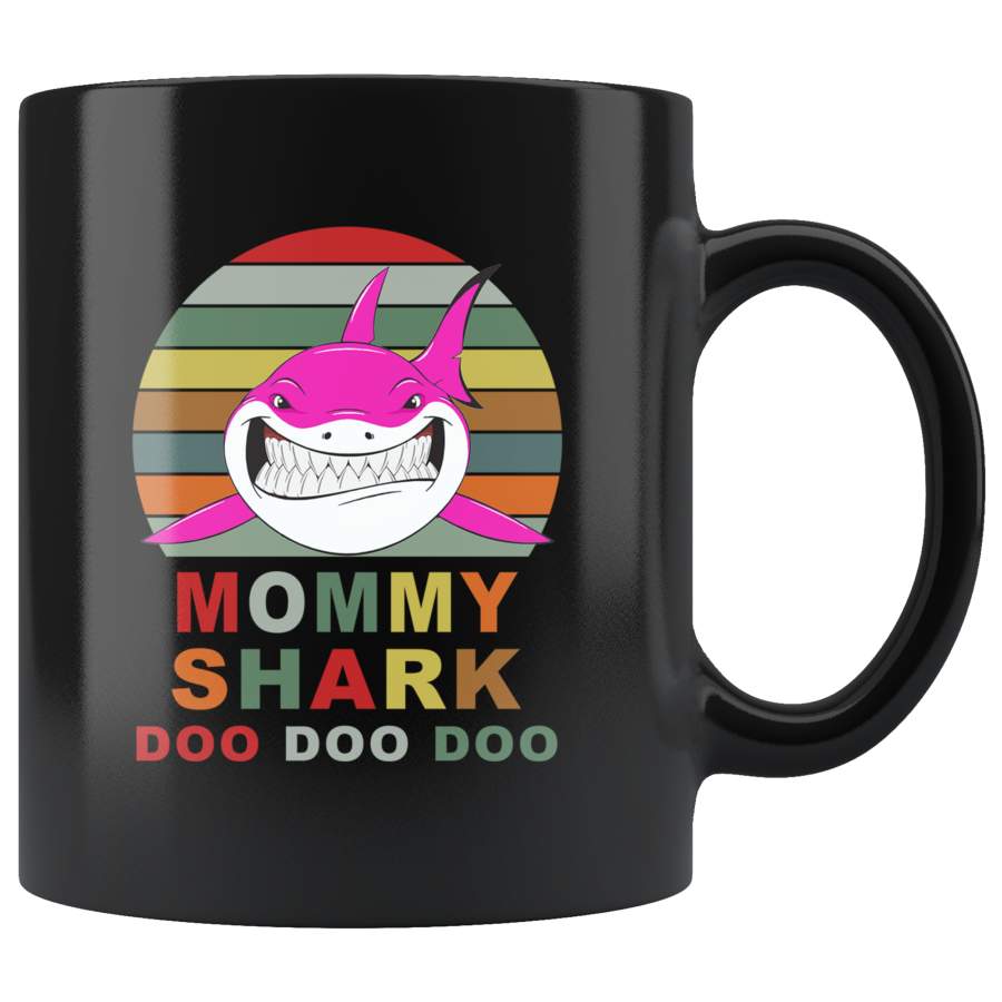 Vintage Retro Mommy Shark doo doo doo, mother’s day black gift coffee mug