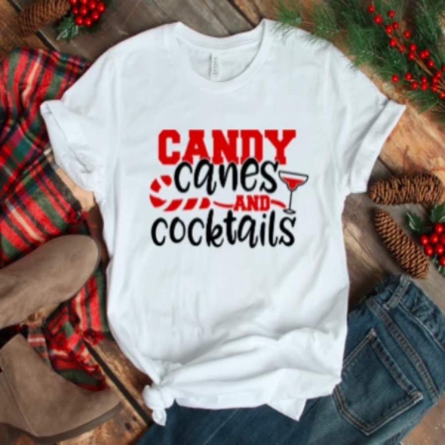 Candy Canes and Cocktails Christmas Men’s and Women’s White T-shirt