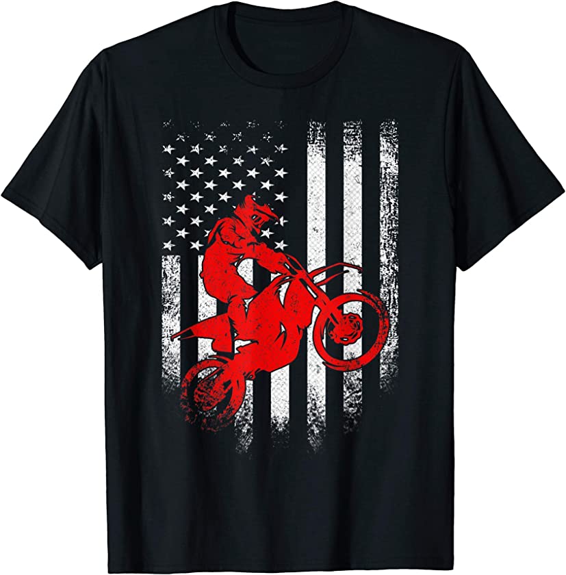 Vintage USA American Flag Motorcross Dirt Bike Sport Funny T-Shirt