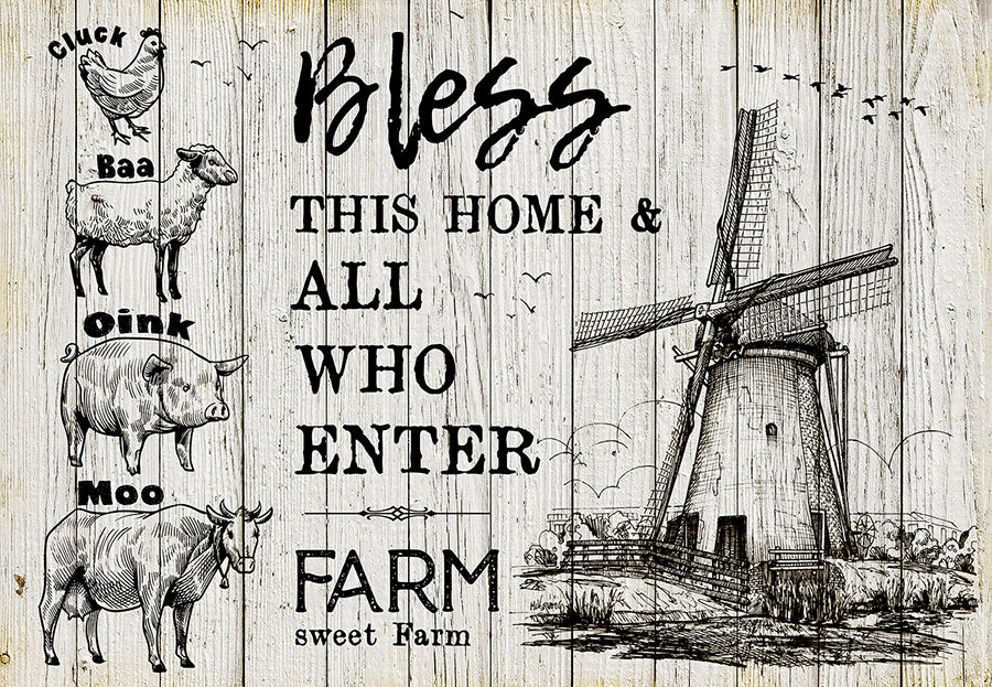 Skitongifts Poster No Frame, Beautiful Bless This Home And All Who Enter With Mindwill And Farm Animals, Wall Art, Home Decor, Hah