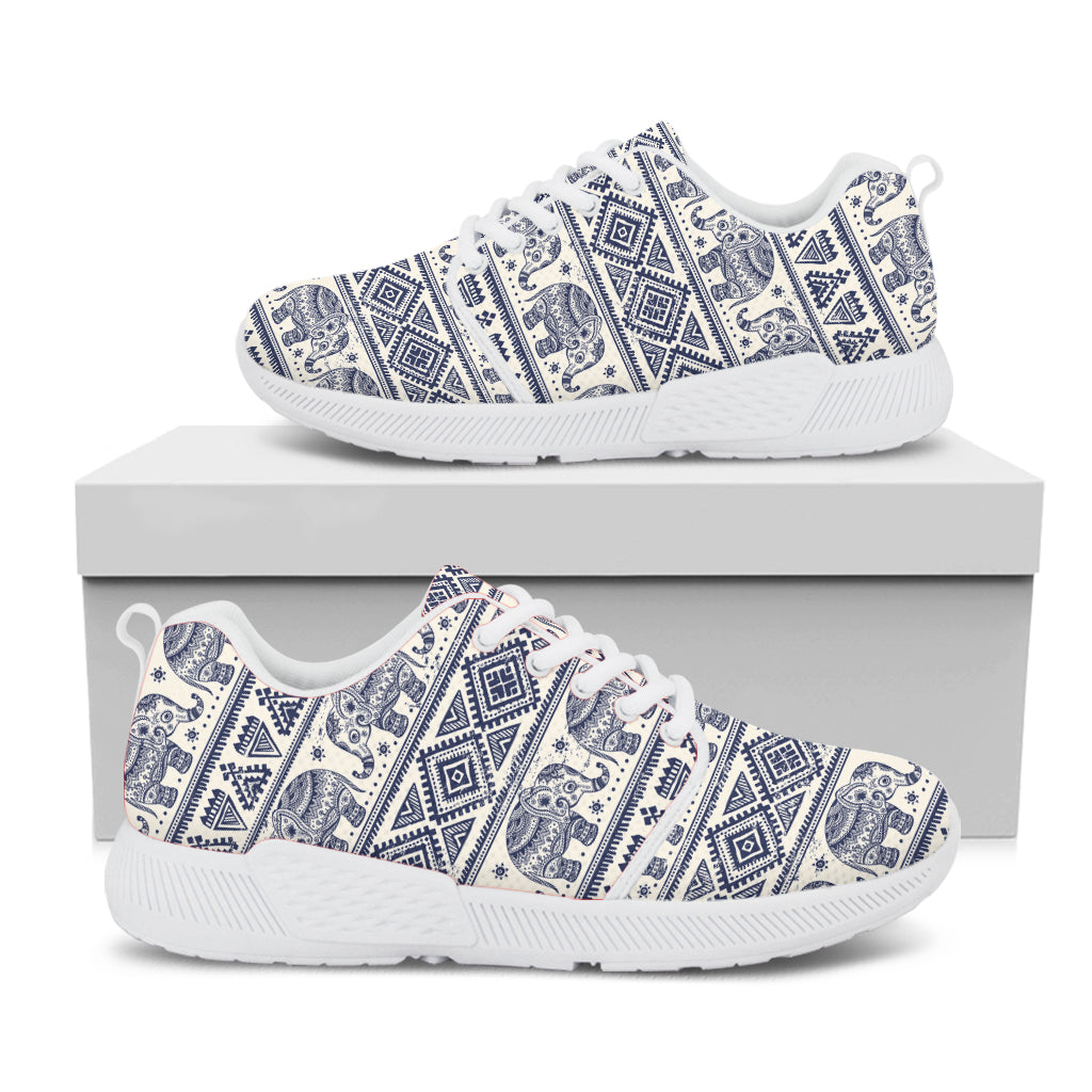 African Tribal Elephant Pattern Print White Athletic Shoes