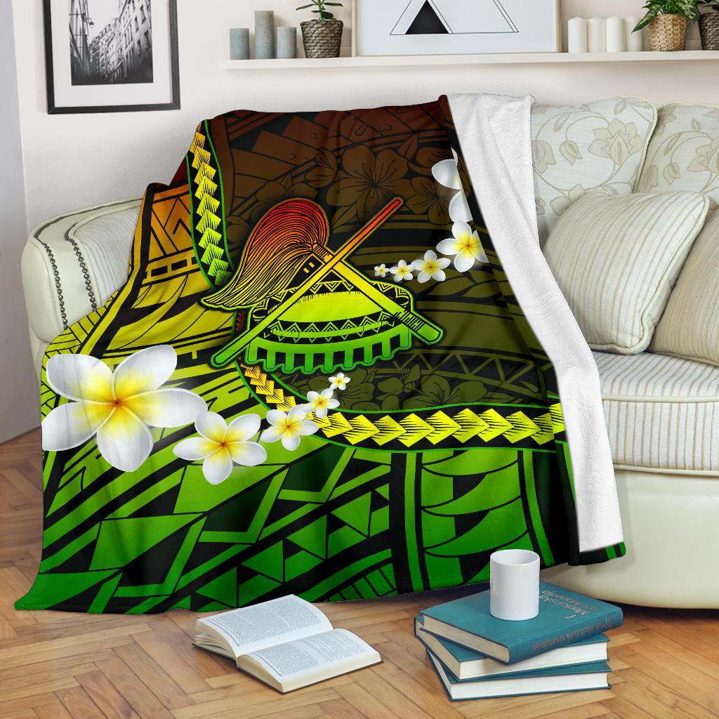 American Samoa Premium Blanket – Seal Of American Samoa With Plumeria Flowers