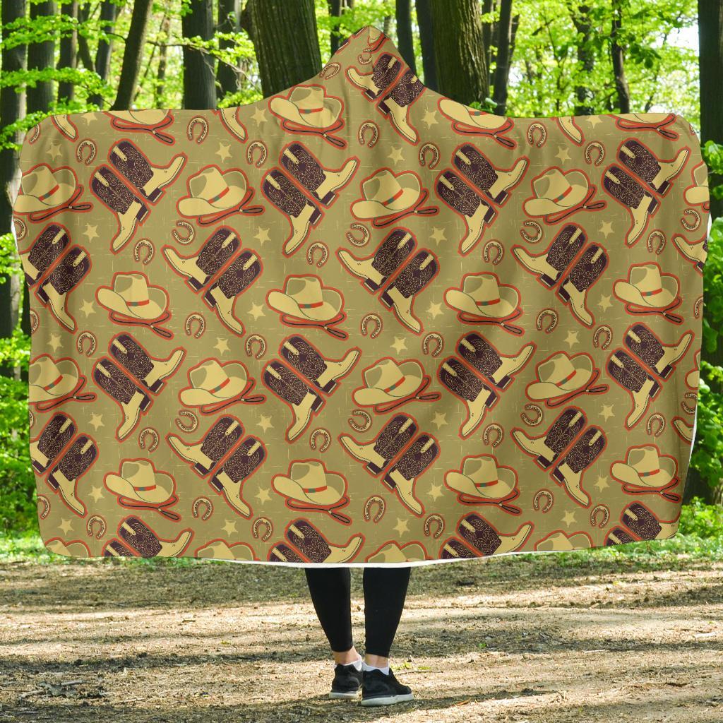 Western Cowboy Themed Hooded Blanket