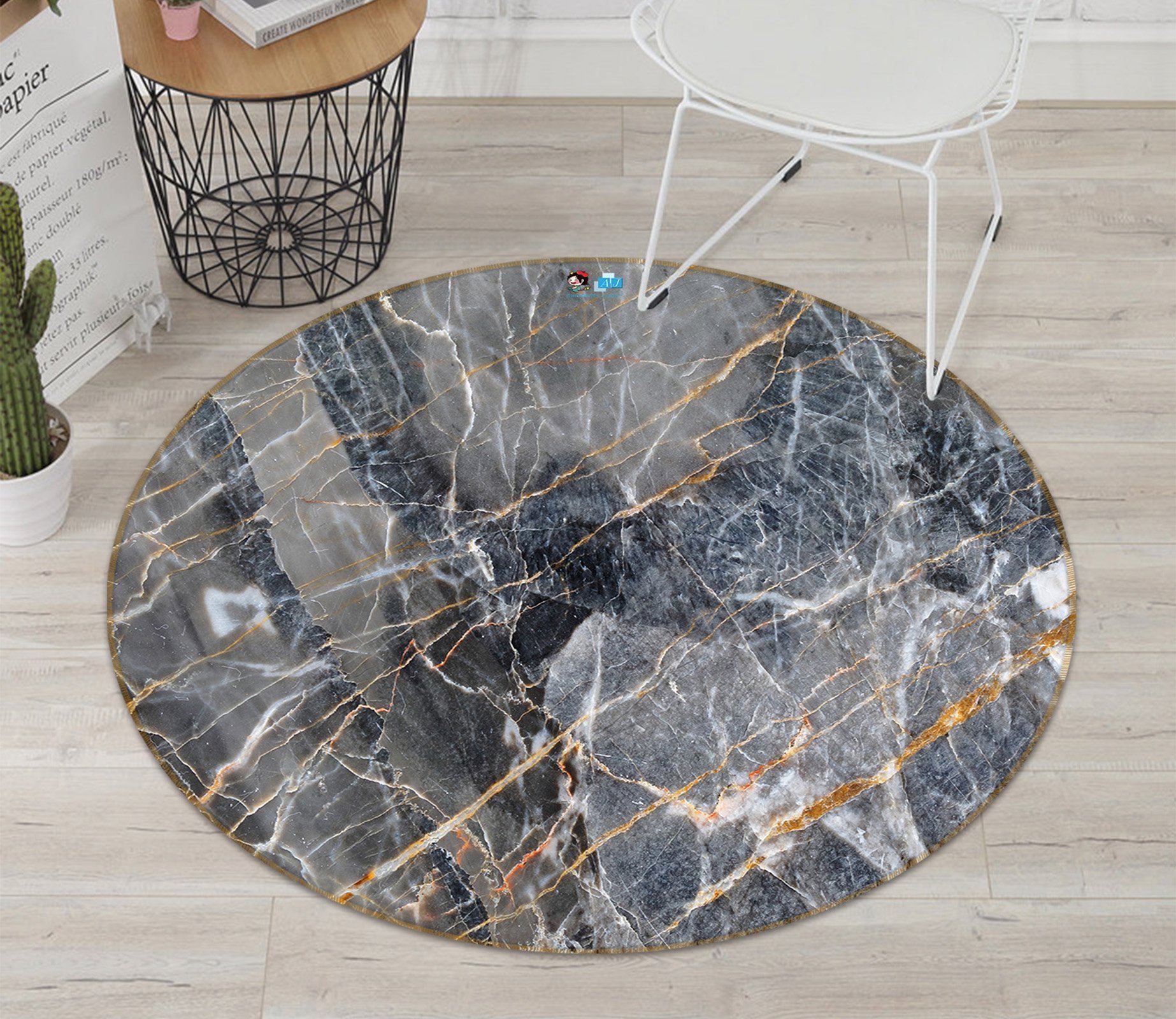 3D Black Slate Crack 105 Round Rug – Round Carpet Home Decor