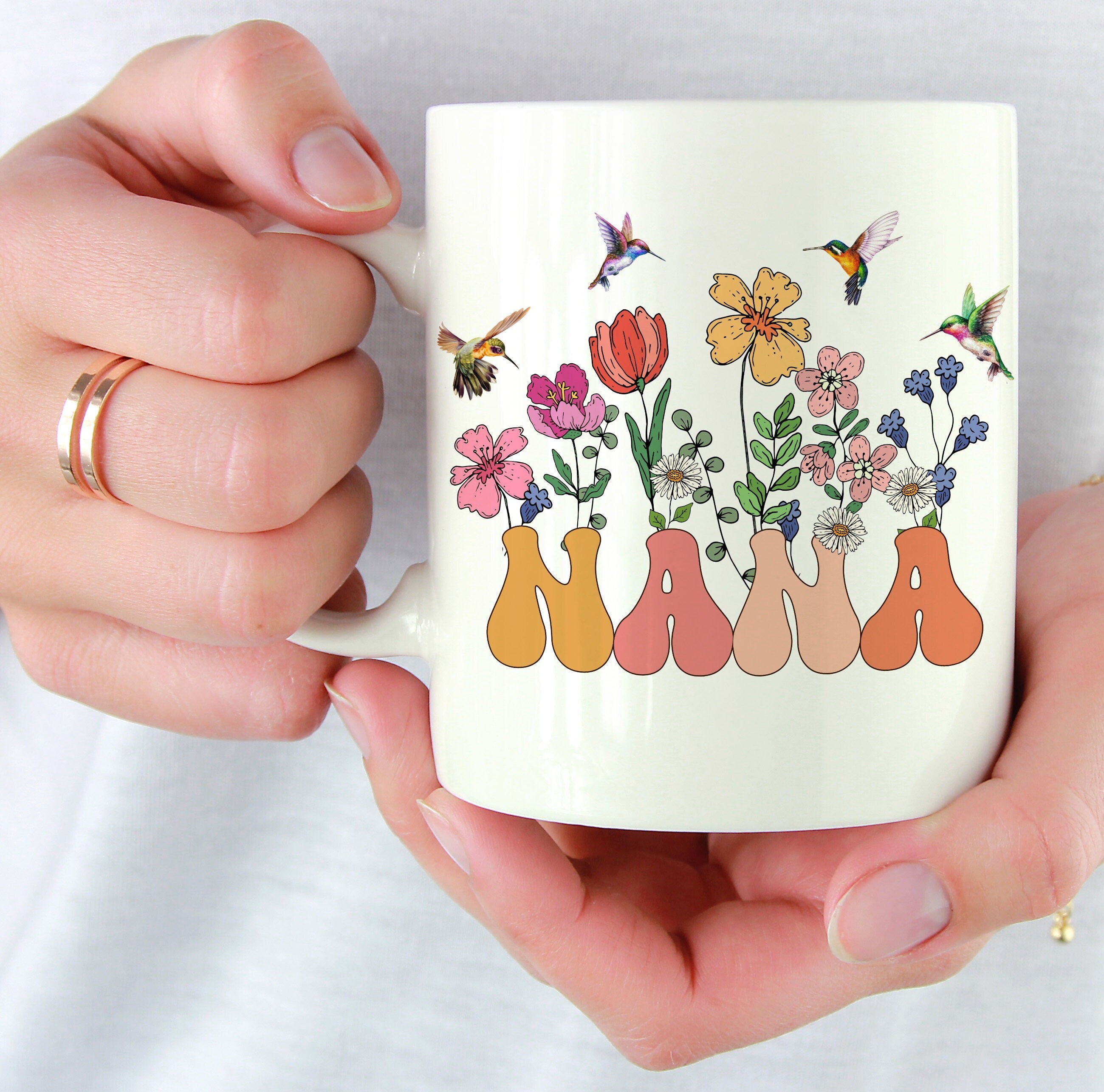 Month Flower Mug Design, Nana’s Flowers Mug, Gift Ideas For Grandma, Gigi, Customized Coffee Mug, Gift From Grandkids.