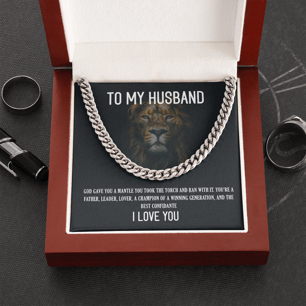 To My Husband Happy Valentine’S Day Cuban Link Chain Necklace From Wife, Valentines, Birthday, Anniversary Day Gift For Husband, Gift Idea, Message Card Jewelry