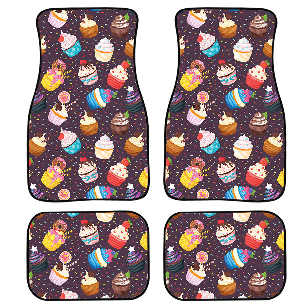 Cute Cupcake Pattern Print Front And Back Car Floor Mats, Front Car Mat