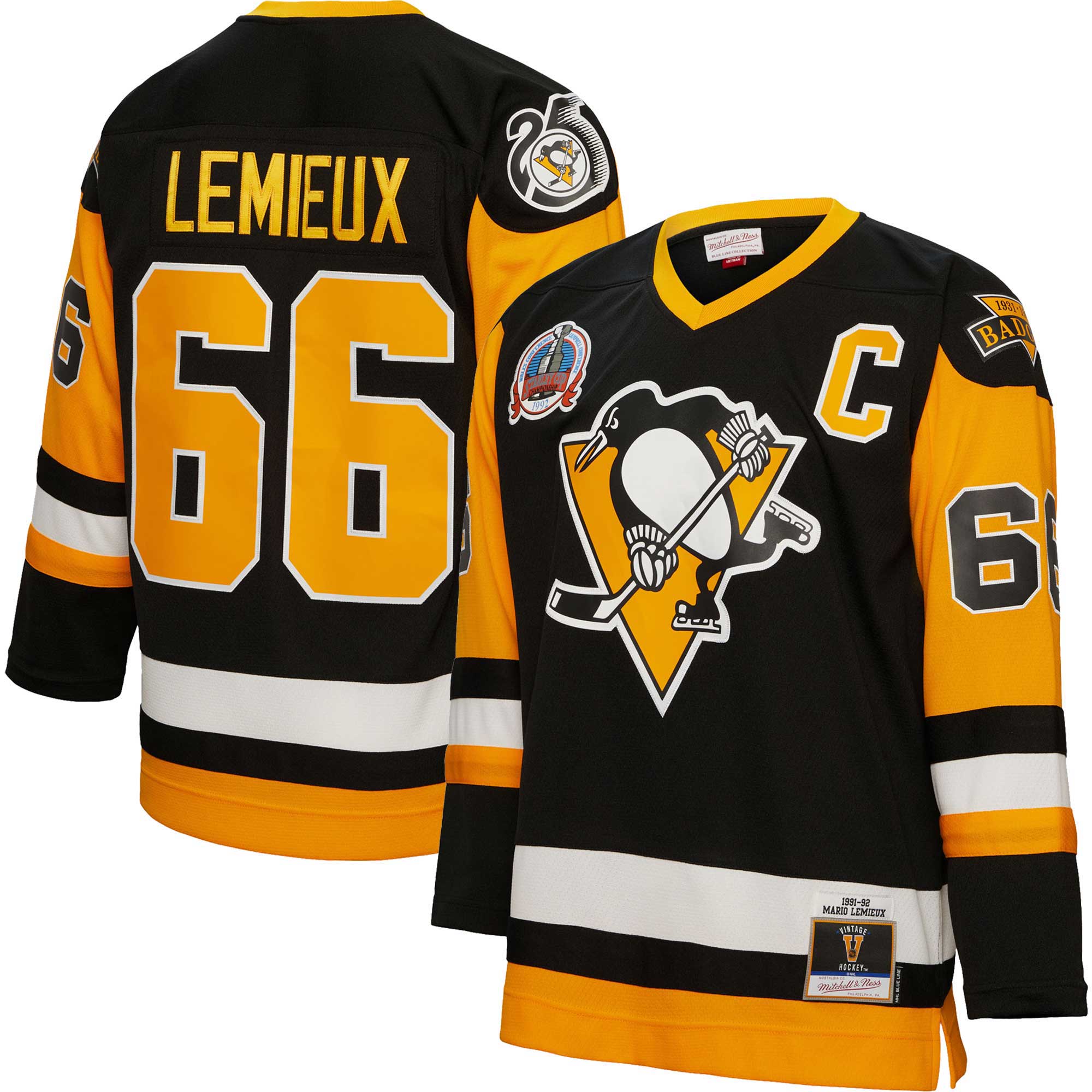 Mario Lemieux Pittsburgh Penguins Mitchell & Ness Big & Tall 1991 Captain Patch Blue Line Player Jersey – Black