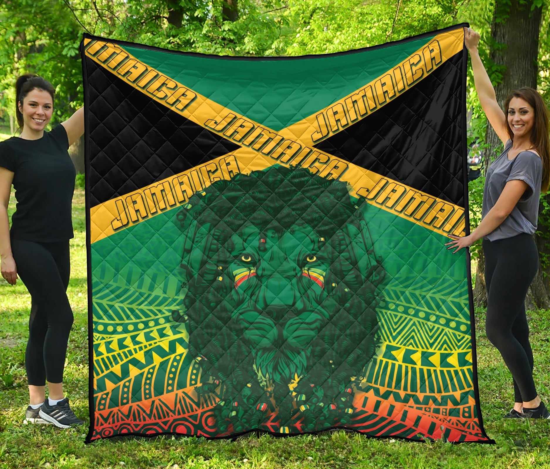 Jamaica Premium Quilt Blanket Rastafari Lion Mix Kente Lt7