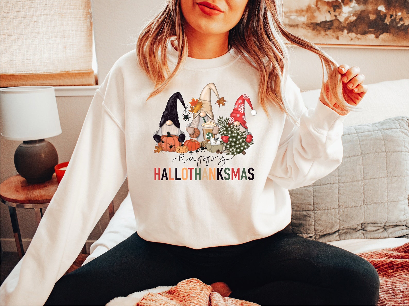 Hallothanksmas Sweatshirt Halloween 2D Crewneck Sweatshirt All Over Print Sweatshirt For Women Sweatshirt For Men Sws3648