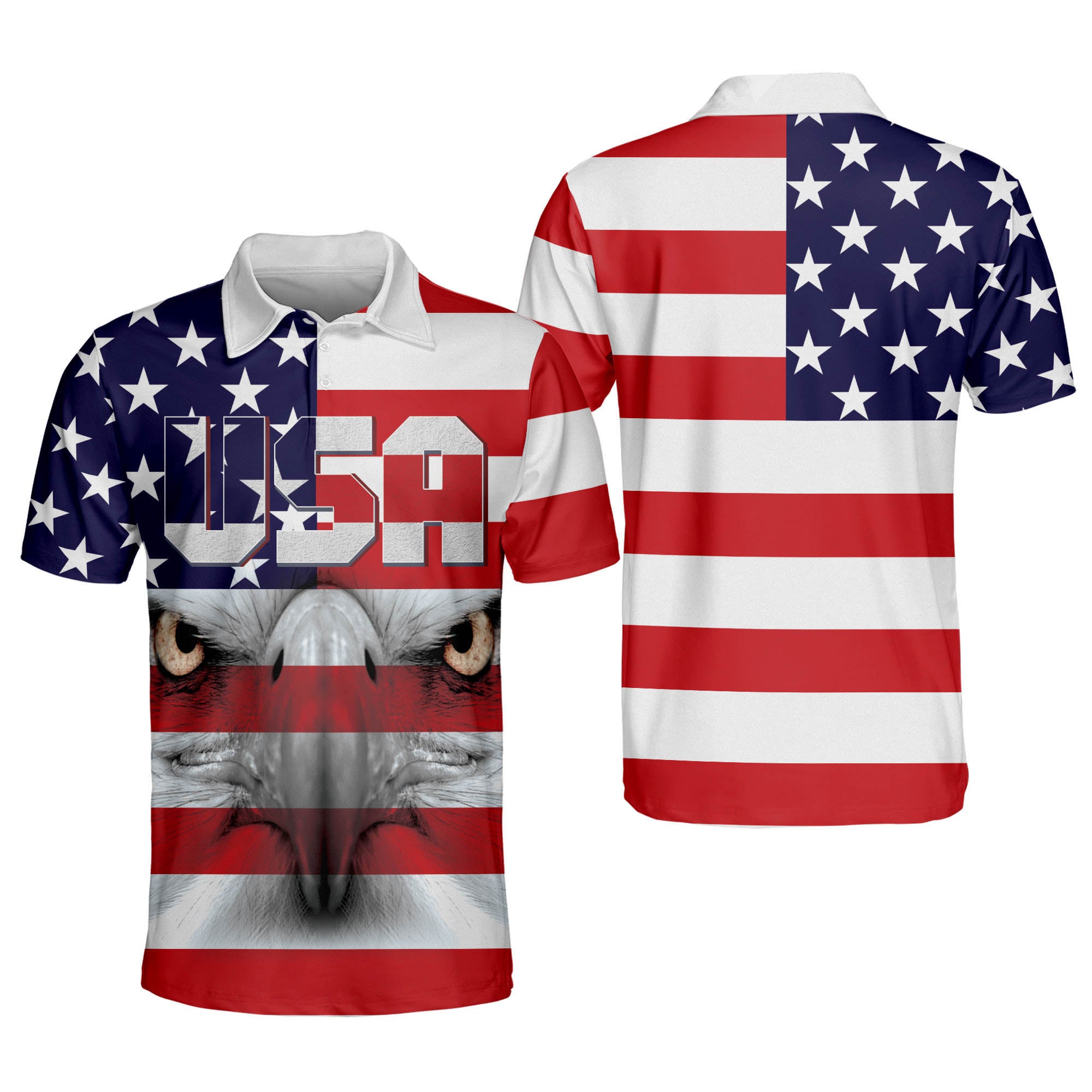 3D All Over Print Us Flag Colors Patriotic Polo Shirt, Usa Pattern Shirt For Men, Independence Day Polo Shirt