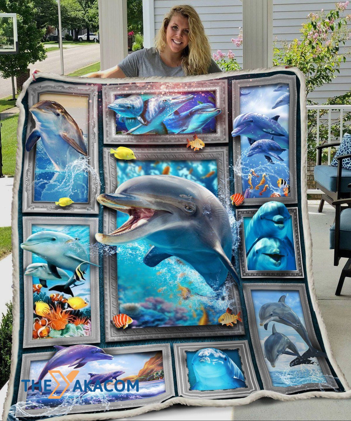 3D Huge Dolphin Under Blue Ocean Fleece Sherpa Throw Blanket