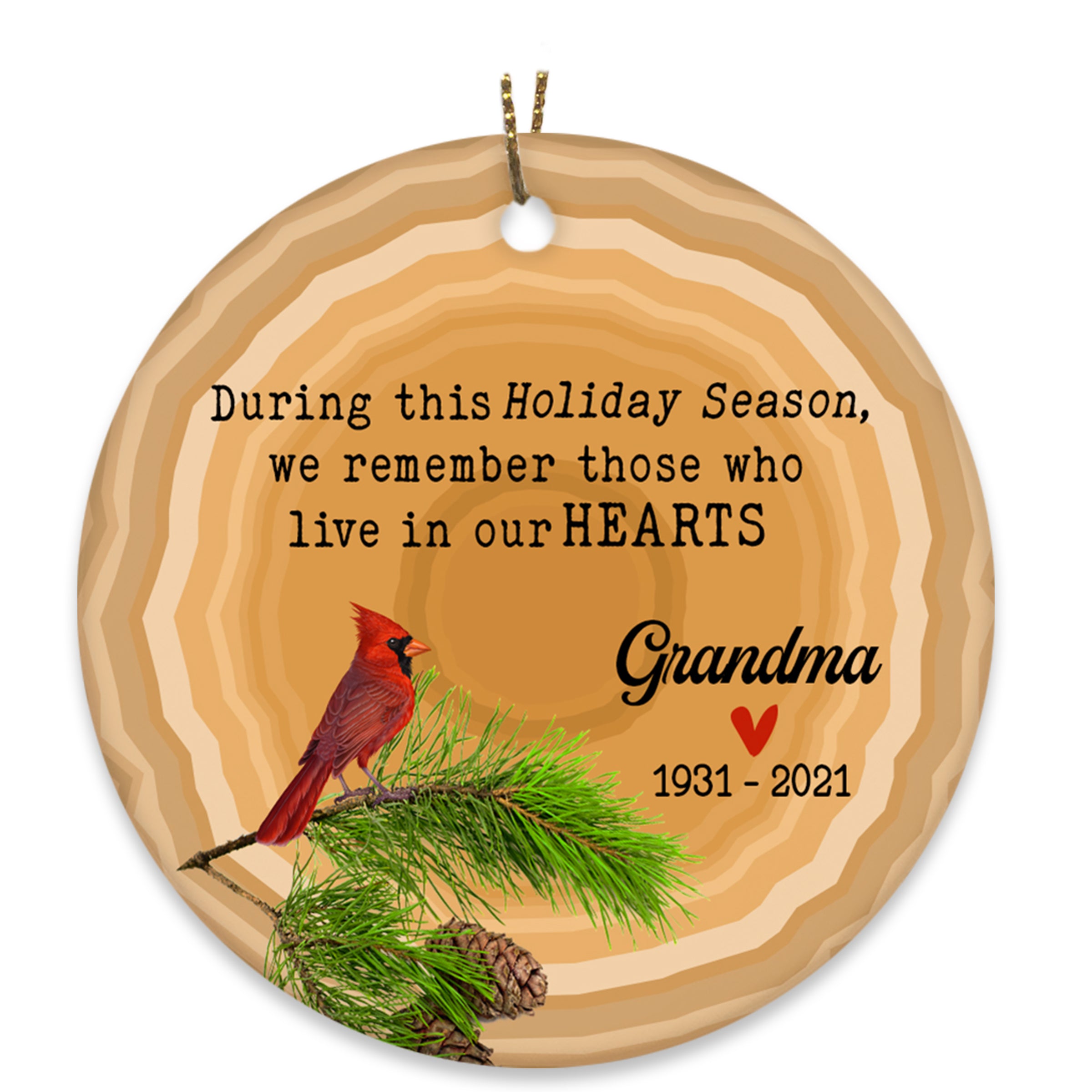 Cardinal Memorial Ornament – Live In Our Hearts, Christmas In Heaven Remembrance Home Decor, Memorial Gift For Loss Of A Loved One| Nom135