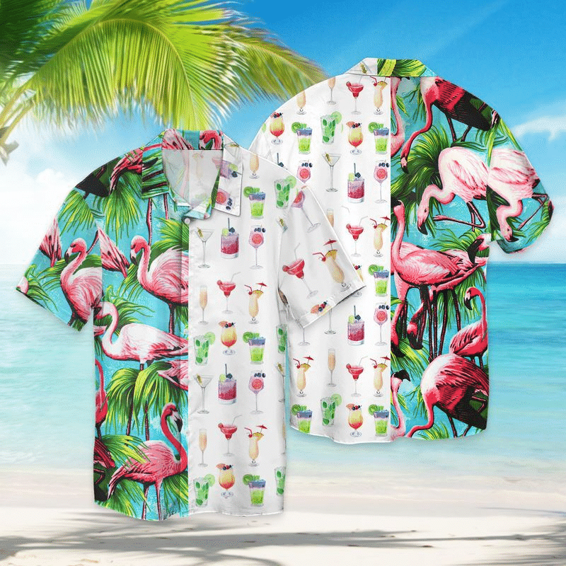 Cocktail Flamingo For Men And Women Graphic Print Short Sleeve Hawaii Casual Shirt Ha69172