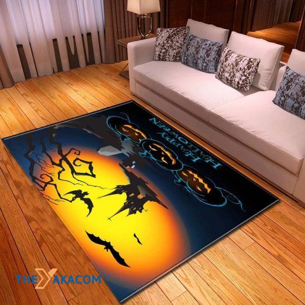 Pumpkin In The Night Happy Halloween Rectangle Area Rug Floor Decor